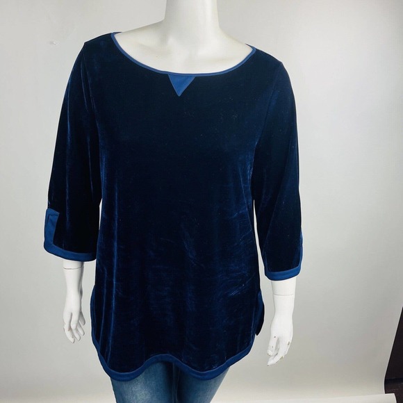 Soft Surroundings Womans Sz Large Weekender Velvet Tunic Top Dark Blue #25939 - Picture 2 of 9